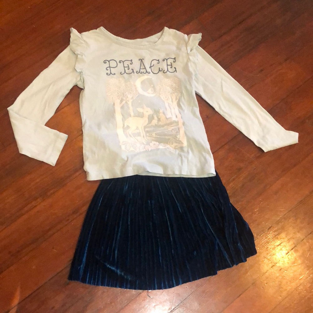 Peek Kids velvet skirt and matching shirt